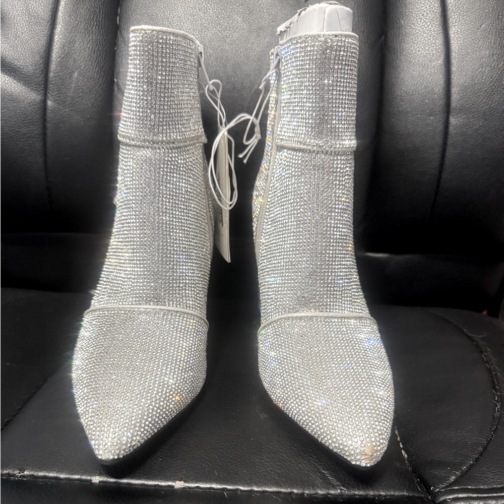 Elegant Silver Rhinestone Ankle Boots Size 6 1/2